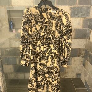 Calvin Klein Floral Print Dress - Black and Cream